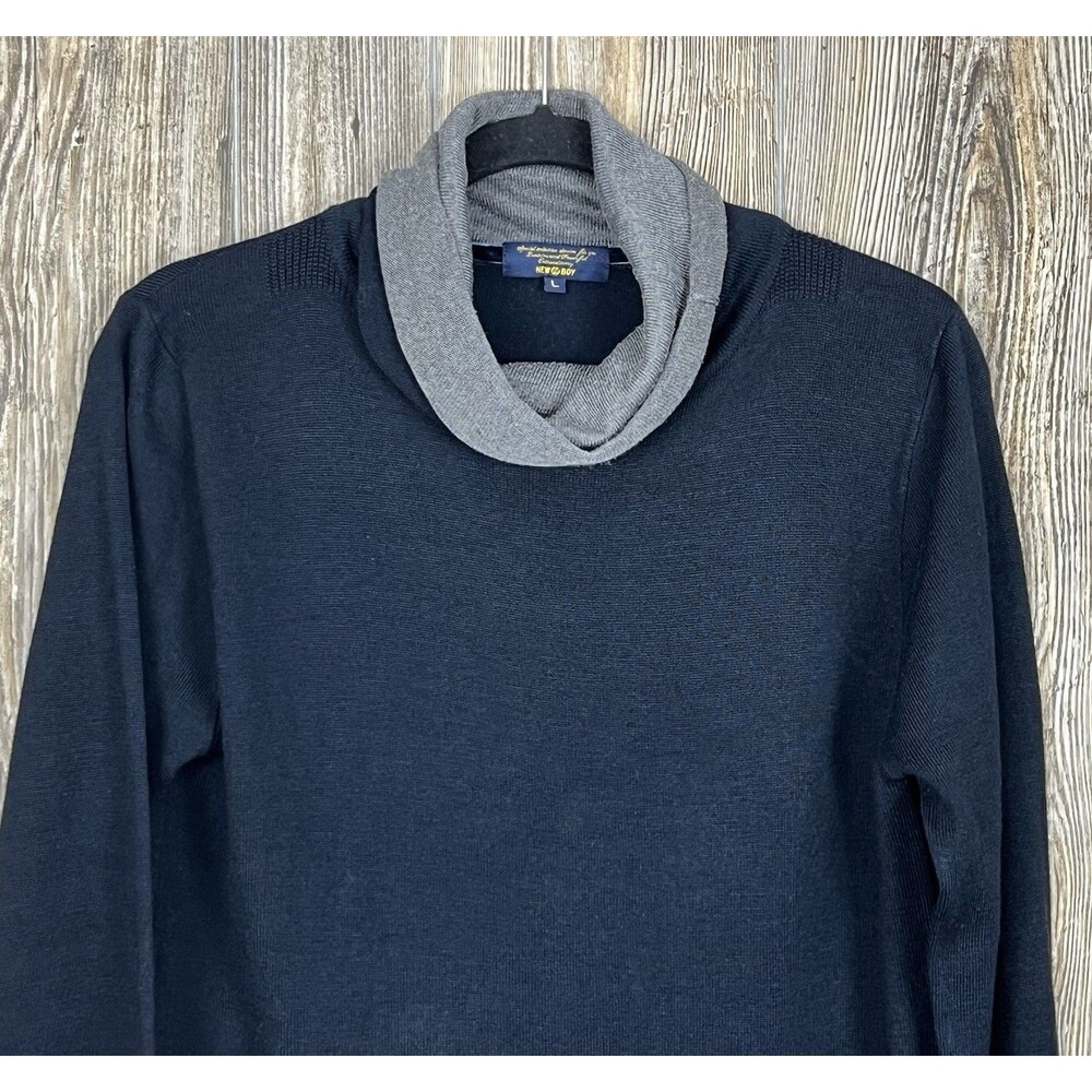 New Boy Men's‎ L Sweater Navy Blue/Grey Cowl Neck Preppy Casual Office